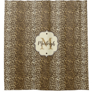 Natural Leopard Print Custom Monogram Name Shower Curtain