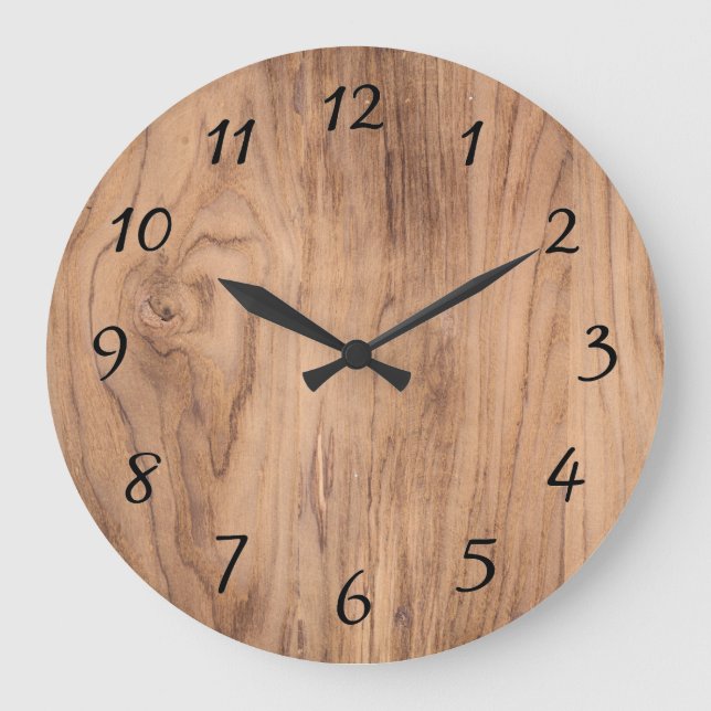 Natural Light Brown Wood Grain Accent Large Clock (Front)