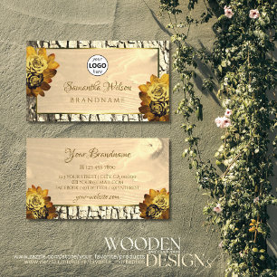 Natural Light Brown Wood Tree Bark and Logo Floral Business Card