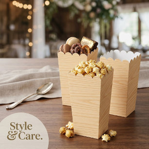 Natural Light Oak Wood Grain Texture Popcorn Favour Box