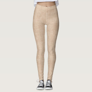 Natural Linen Fabric Texture in Warm Beige Leggings