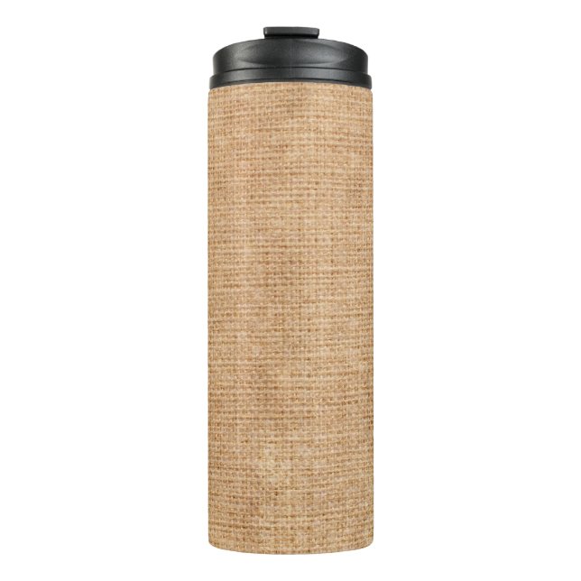 Natural linen texture as backgroundbagging, beige, thermal tumbler (Front)