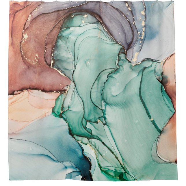 Natural luxury abstract fluid art painting in alco shower curtain (Front)