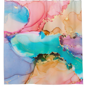 Natural luxury abstract fluid art painting in alco shower curtain