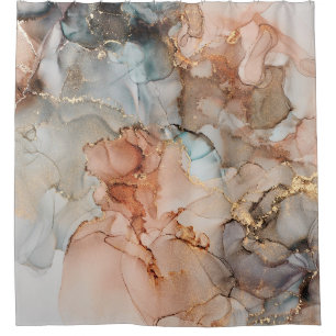 Natural luxury abstract fluid art painting in alco shower curtain