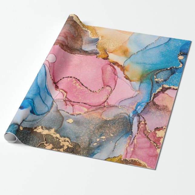 Natural luxury abstract fluid art painting in alco wrapping paper (Unrolled)
