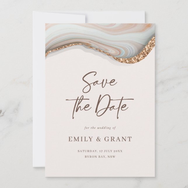 Natural Marble Agate Save the Date Invitation (Front)