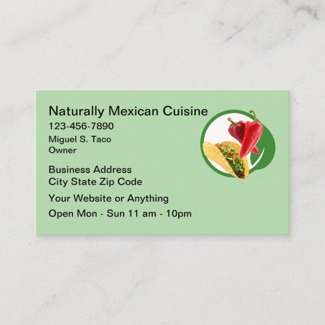 Natural Mexican Cuisine Business Cards  (Front)