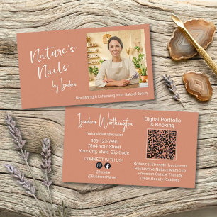 Natural Nails Photo Agate Terracotta Social QR Business Card