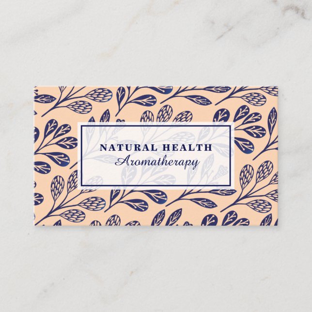 Natural Navy Blue Foliage Botanical Print Business Card (Front)