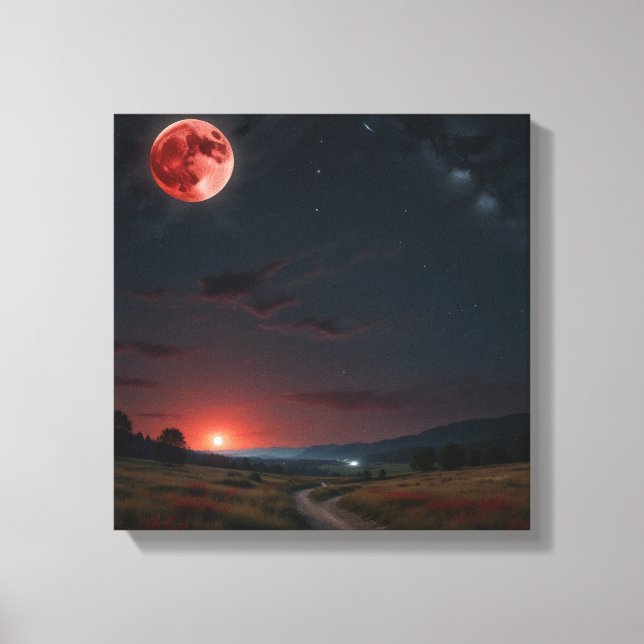 Natural Night Landscape With Full Moon Canvas Print (Front)