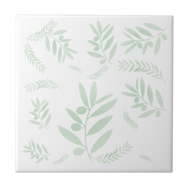 Natural Olive Branch Ceramic Tile | Mediterranean  (Front)