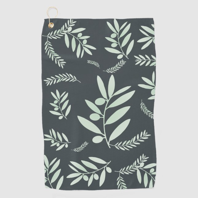 Natural Olive Branch Golf Towel – Botanical (Front)