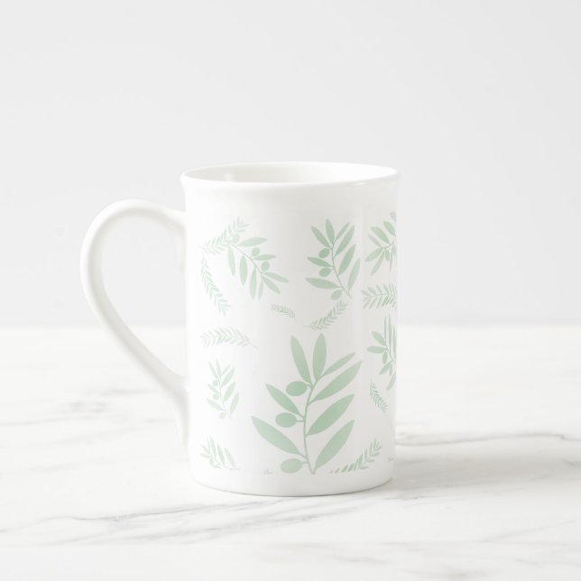 Natural olive branch pattern bone china mug (Left)