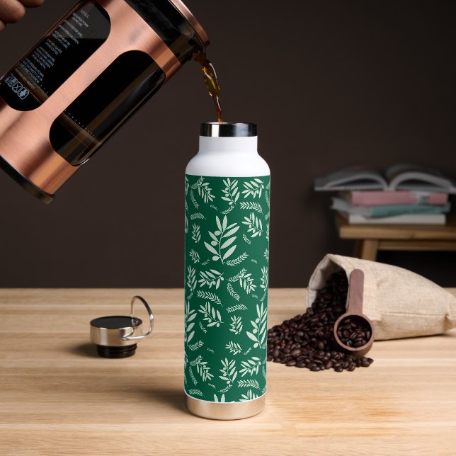 Natural Olive Branch Pattern Water Bottle – Eco (Coffee)