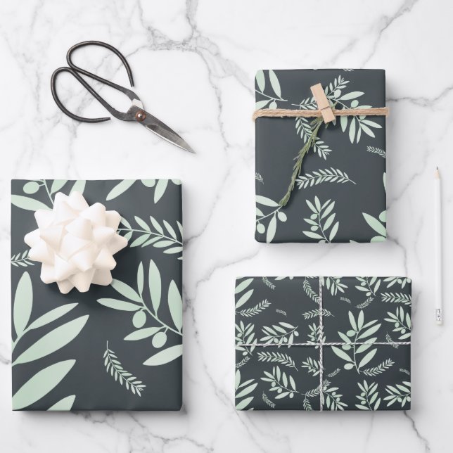 Natural olive branch pattern wrapping paper sheet (Front)