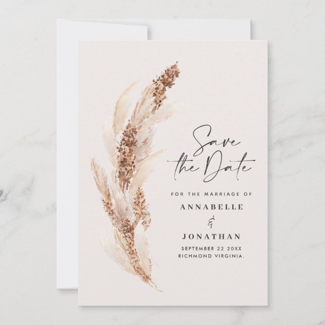 natural pampas grass wedding photo save the date (Front)