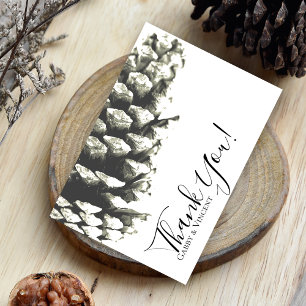 Natural Pine Cone on White Wedding Thank You Card
