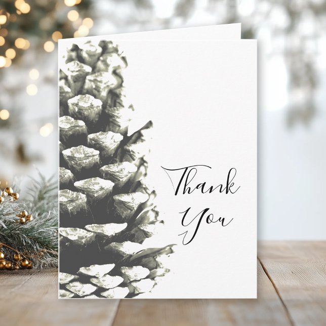 Natural Pine Cone on White Wedding Thank You Card (Creator Uploaded)