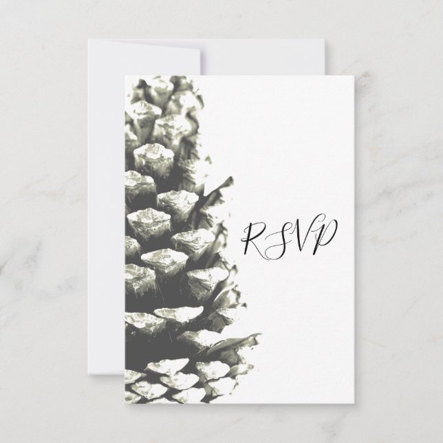 Natural Pine Cone on White Woodland Wedding RSVP (Front)