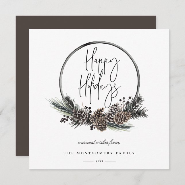 Natural Pine Hoop Wreath Holiday Card (Front/Back)