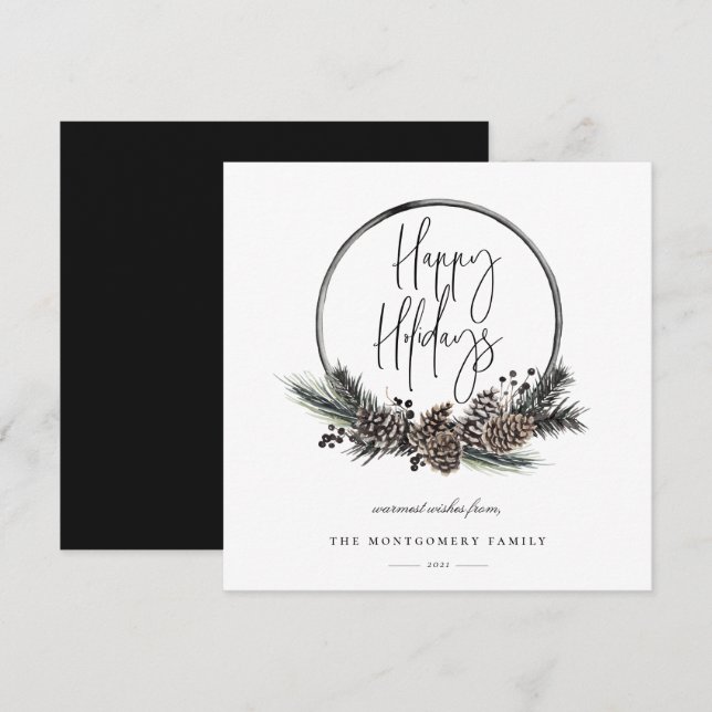 Natural Pine Hoop Wreath Holiday Card (Front/Back)