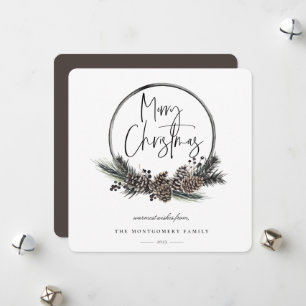 Natural Pine Hoop Wreath Holiday Card
