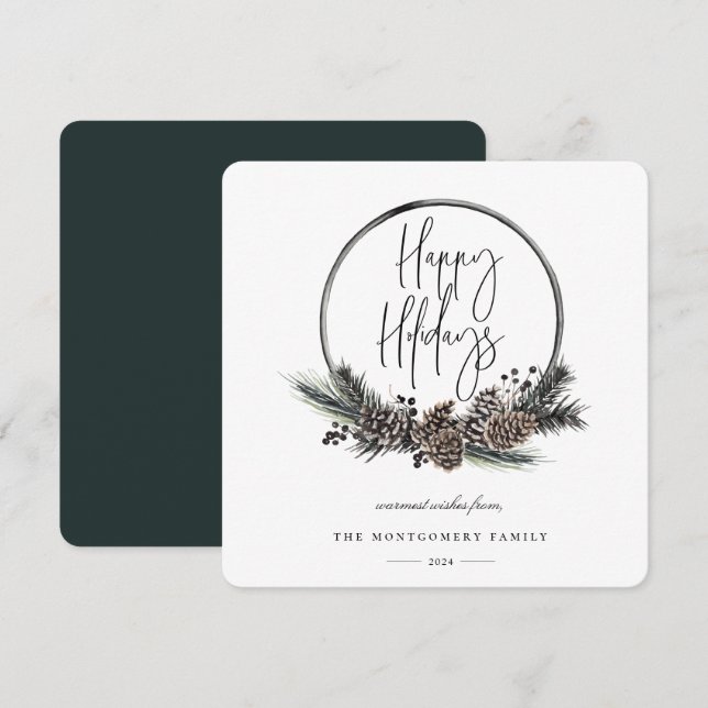 Natural Pine Hoop Wreath Holiday Card (Front/Back)