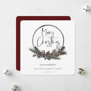 Natural Pine Hoop Wreath Holiday Card