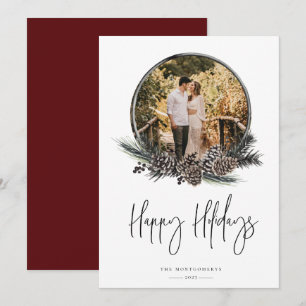 Natural Pine Wreath Photo Holiday Card