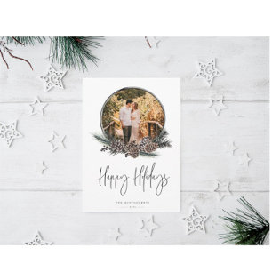 Natural Pine Wreath Photo Holiday Card