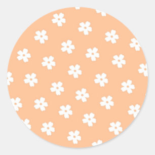 Natural Preppy Peach White Hippie Flower Pattern  Classic Round Sticker