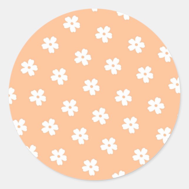 Natural Preppy Peach White Hippie Flower Pattern  Classic Round Sticker (Front)