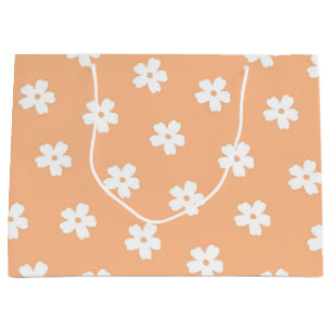 Natural Preppy Peach White Hippie Flower Pattern Large Gift Bag