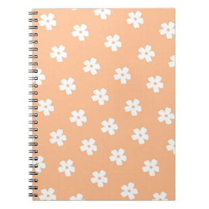 Natural Preppy Peach White Hippie Flower Pattern Notebook
