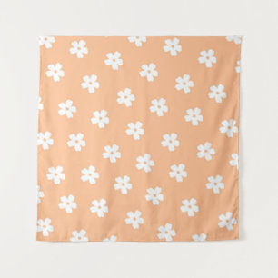 Natural Preppy Peach White Hippie Flower Pattern Tapestry