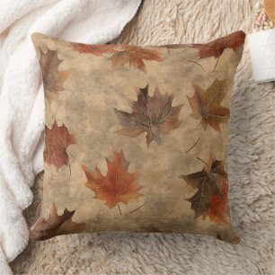 Natural Pressed Leaf Brown Gold Olive Green Cushion