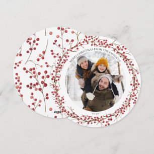 Natural Red Berry Flat Round Photo Holiday Card