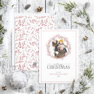 Natural Red Berry Wreath Merry Christmas Photo Hol Holiday Card