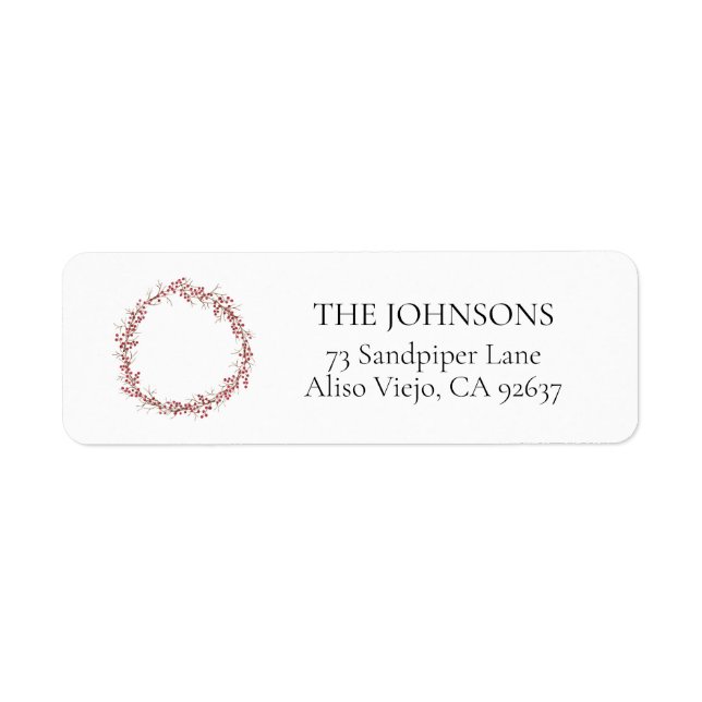 Natural Red Berry Wreath Return Address Label (Front)