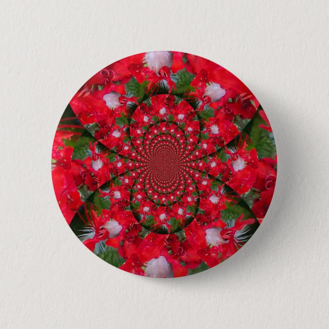 Natural Red Flower White Feather Kaleidoscope Art 6 Cm Round Badge (Front)
