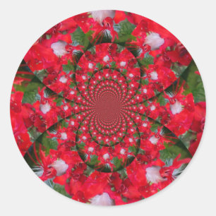 Natural Red Flower White Feather kaleidoscope art  Classic Round Sticker