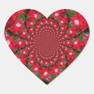Natural Red Flower White Feather kaleidoscope art  Heart Sticker