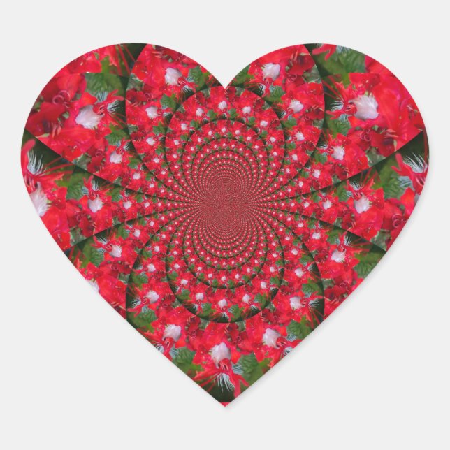 Natural Red Flower White Feather kaleidoscope art  Heart Sticker (Front)
