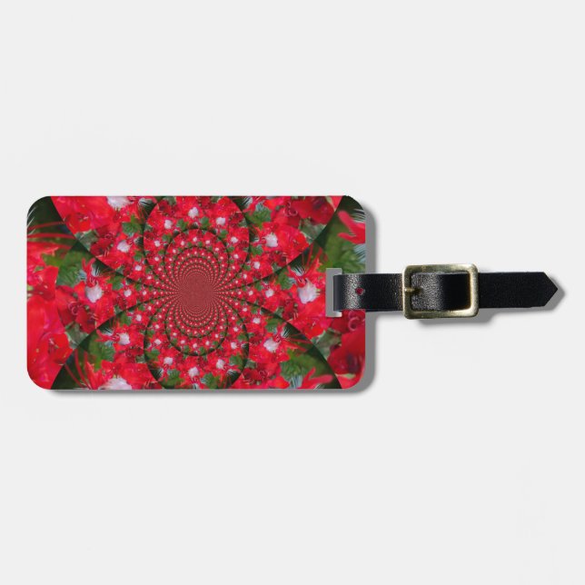 Natural Red Flower White Feather Kaleidoscope Art Luggage Tag (Front Horizontal)