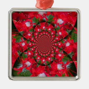 Natural Red Flower White Feather Kaleidoscope Art Metal Tree Decoration