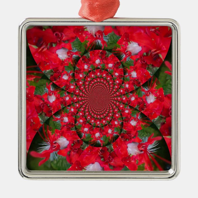 Natural Red Flower White Feather Kaleidoscope Art Metal Tree Decoration (Front)