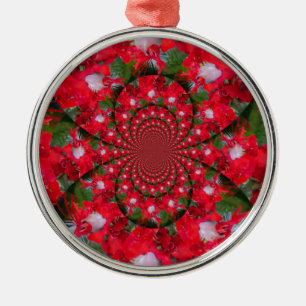 Natural Red Flower White Feather Kaleidoscope Art Metal Tree Decoration