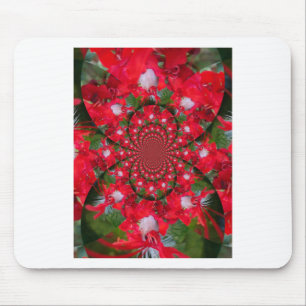 Natural Red Flower White Feather kaleidoscope art Mouse Mat