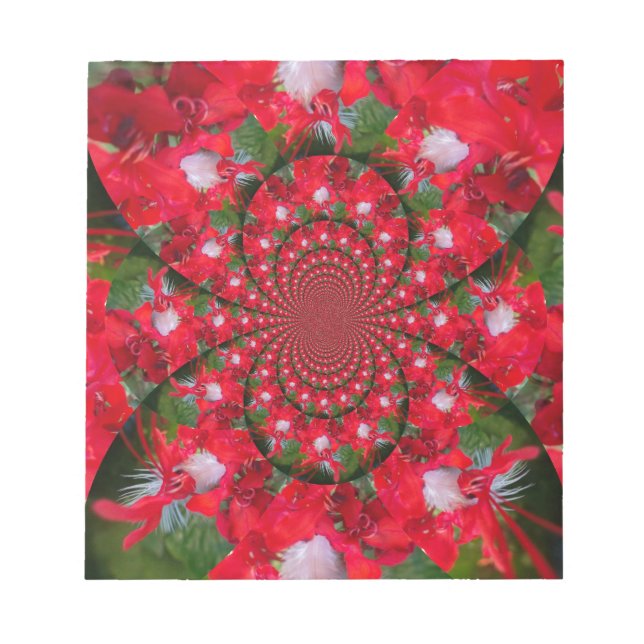 Natural Red Flower White Feather Kaleidoscope Art Notepad (Front)
